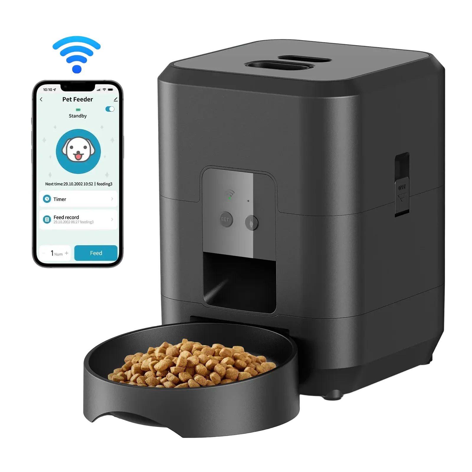 Pawmudder Dispensers Black WIFI Feeder Smart Automatic Dog Feeder – Timed Food Dispenser