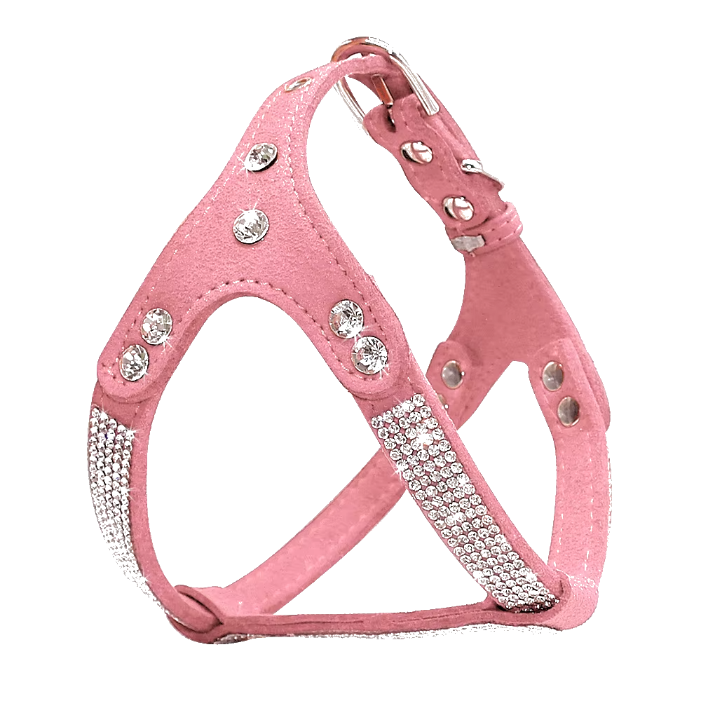 Rhinestone Puppy Harness – Suede Leather Bling Crystal Vest