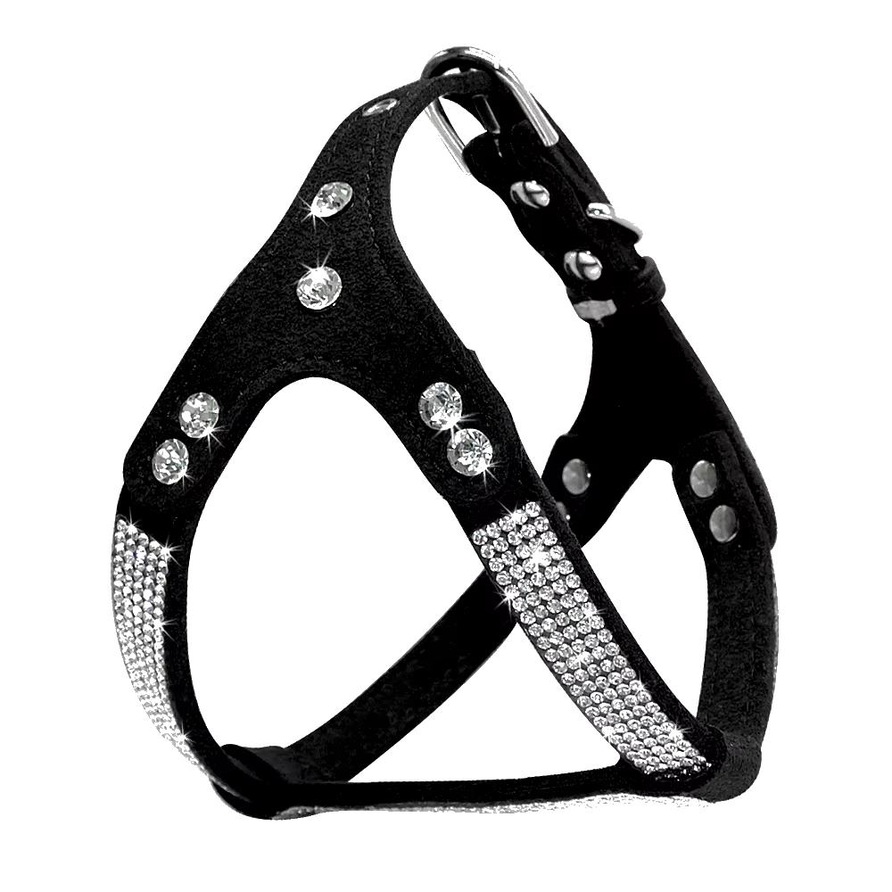 Rhinestone Puppy Harness – Suede Leather Bling Crystal Vest
