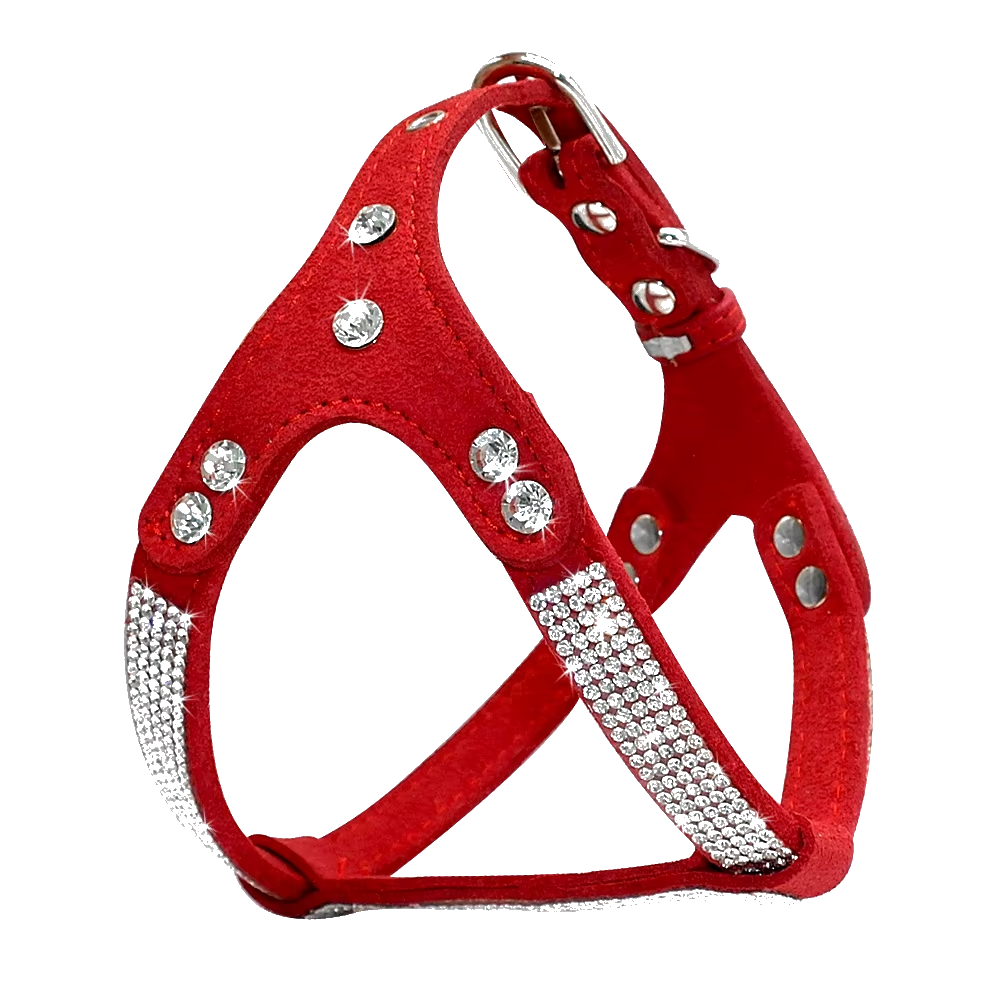Rhinestone Puppy Harness – Suede Leather Bling Crystal Vest