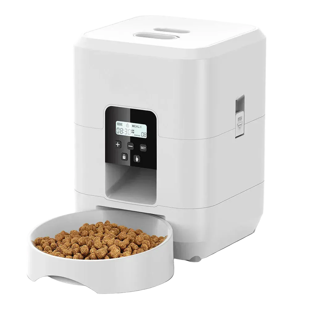 Pawmudder Dispensers White Button Feeder Smart Automatic Dog Feeder – Timed Food Dispenser